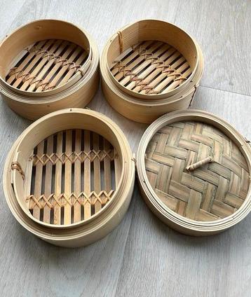 Wok stoompannetje ca 10 cm 4 delig nieuw bamboe beschikbaar voor biedingen