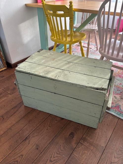 Vintage oude kist hout legerkist mint groen, Huis en Inrichting, Woonaccessoires | Kisten, Gebruikt, Minder dan 50 cm, Minder dan 50 cm