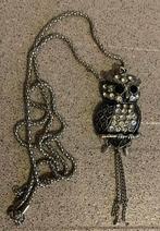 Prachtige uil hanger met strass steentjes ketting, Overige materialen, Ophalen of Verzenden, Zo goed als nieuw, Zilver
