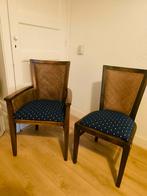 4 eetkamerstoelen met rotan en art deco stof, Huis en Inrichting, Stoelen, Ophalen, Gebruikt, Bruin, Vier