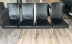 4 zwarte leren eetkamerstoelen, Ophalen, Zo goed als nieuw, Zwart, Vier