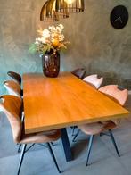 Eetkamertafel massief eiken blad, Huis en Inrichting, Tafels | Eettafels, Ophalen, 100 tot 150 cm, Vijf personen of meer, Eikenhout