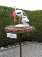 3D luxe ooievaarskoppel + blauwe of roze strik op echt nest., Ophalen, Nieuw, Geboortebord
