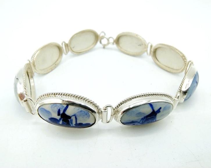 Zilveren armband, Delfts blauw, 835, Sieraden, Tassen en Uiterlijk, Armbanden, Nieuw, Zilver, Zilver, Verzenden