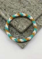 Glaskralen armband - goud, blauw en wit - RB144, Overige materialen, Overige kleuren, Verzenden, Nieuw