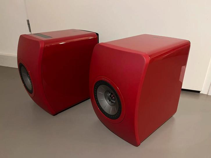KEF LS50 Wireless II (Crimson Red) in uitstekende staat, Audio, Tv en Foto, Luidsprekers, Zo goed als nieuw, Front, Rear of Stereo speakers