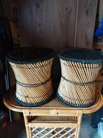 Vintage Boho stijl rotan bamboe geweven krukjes, Ophalen of Verzenden, Zo goed als nieuw, Hout