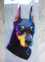 Gave grote Dobermann Synthwave Hond Sticker nieuw, Verzenden, Nieuw