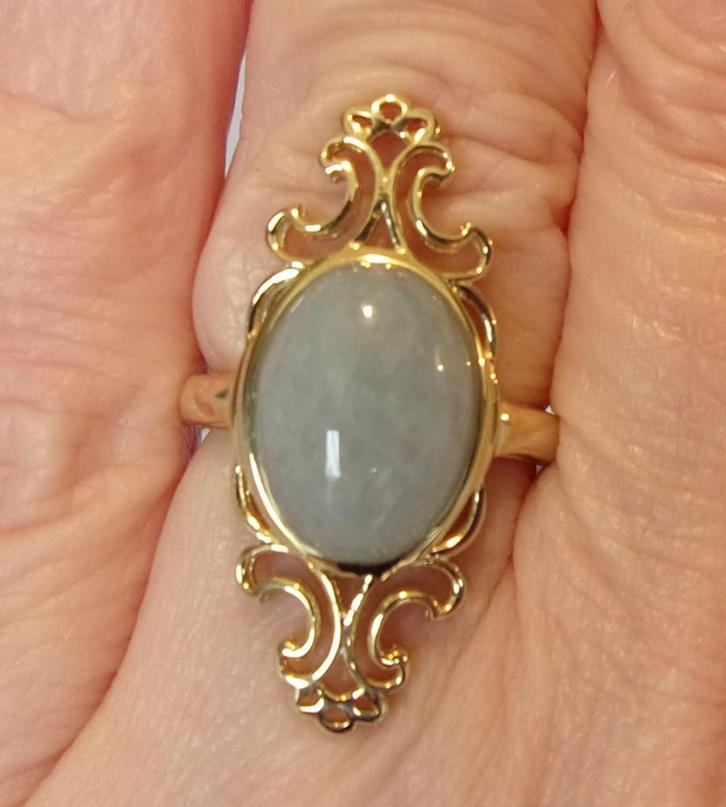Nieuwe massief gouden damesring met Aquamarijn, Sieraden, Tassen en Uiterlijk, Ringen, Nieuw, Dame, 17 tot 18, Blauw, Goud, Met edelsteen