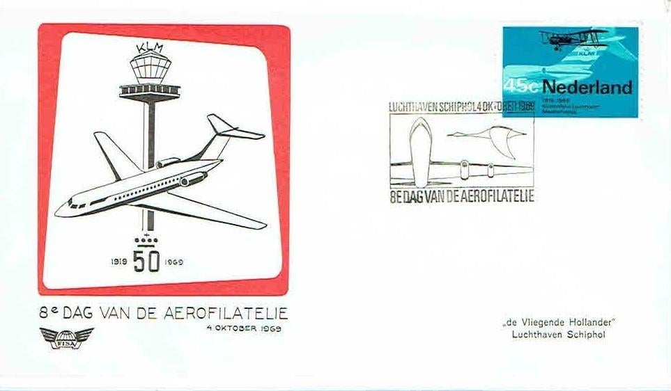 Nederland 1969 D40 Dag van de AeroFilatelie 8e Vliegtuig, Postzegels en Munten, Brieven en Enveloppen | Nederland, Verzenden, Envelop