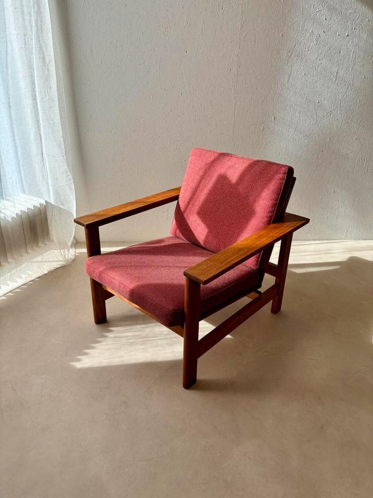 Fredericia fauteuil Søren Holst model 2551 eikenhout 60s, Huis en Inrichting, Fauteuils, Gebruikt, Hout, Stof, Overige materialen