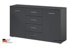 Commode-Dressoir Fly grijs -eiken-wit 140 cm-Aanbieding, Huis en Inrichting, Kasten | Ladekasten, 100 tot 150 cm, 5 laden of meer