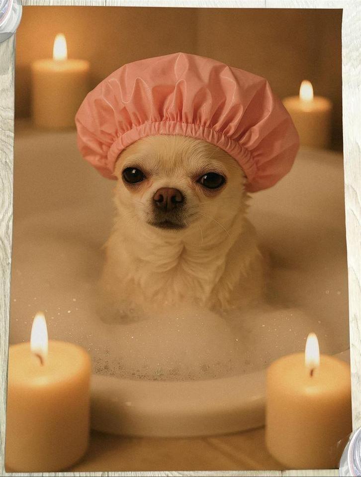 Grappig cute chihuahua hond in bubbelbad affiche poster, Antiek en Kunst, Kunst | Tekeningen en Foto's, Verzenden