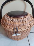 Vintage rieten brei naai opberg mand naaimand breimand hout, Ophalen of Verzenden, Rond, Riet