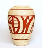 Vintage Duitse Bruisglazuur Vaas met Geometrische Patronen, Ophalen of Verzenden