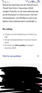 2 kaartjes isu world cup schaatsen, Tickets en Kaartjes, Twee personen, December