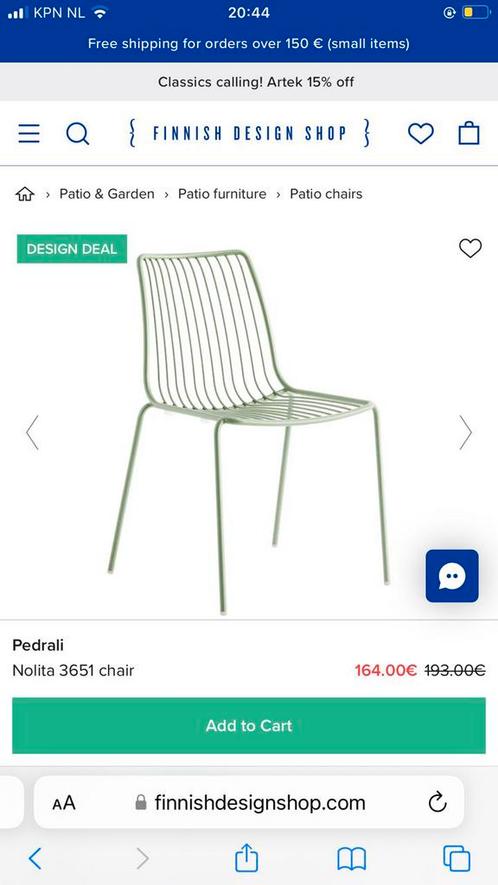 Pedrali Nolita 3650 chairs tuinstoel outdoor garden SET OF 4, Huis en Inrichting, Stoelen, Gebruikt, Ophalen of Verzenden