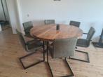 Eettafel rond met 6 stoelen, Huis en Inrichting, Tafels | Eettafels, Ophalen, Rond, Zo goed als nieuw, Vijf personen of meer