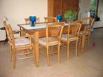 Houten stoelen met rieten zitting en stoelkussen set van 6, Ophalen, Riet of Rotan, Bruin, Zo goed als nieuw