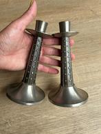 Pewter Haugrud Norway tinnen kandelaars 2x vintage, Overige materialen, Gebruikt, Ophalen of Verzenden, Grijs
