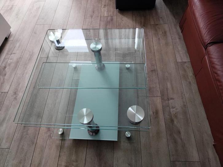 Glazen Salontafel - Uitschuifbaar & Draaibaar Design, Huis en Inrichting, Tafels | Salontafels, Zo goed als nieuw, Minder dan 50 cm
