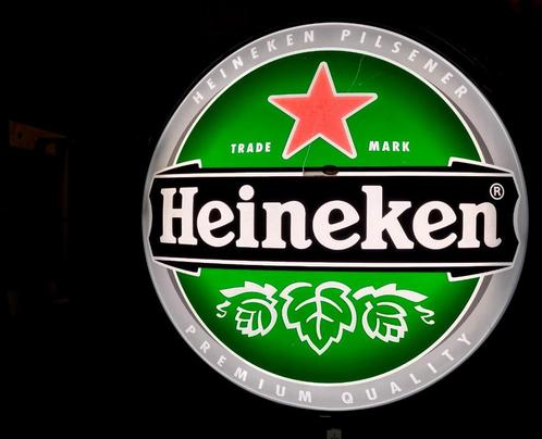 Heineken Bier dubbelzijdige lichtbak 81 cm ø (FH5843), Verzamelen, Biermerken, Zo goed als nieuw, Reclamebord, Plaat of Schild