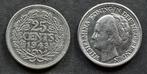 25 cent 1943 ep, Postzegels en Munten, Munten | Nederland, Verzenden, Koningin Wilhelmina, 25 cent, Zilver