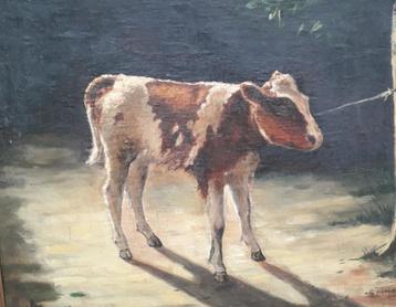 prachtig schilderij van een kalfje beschikbaar voor biedingen