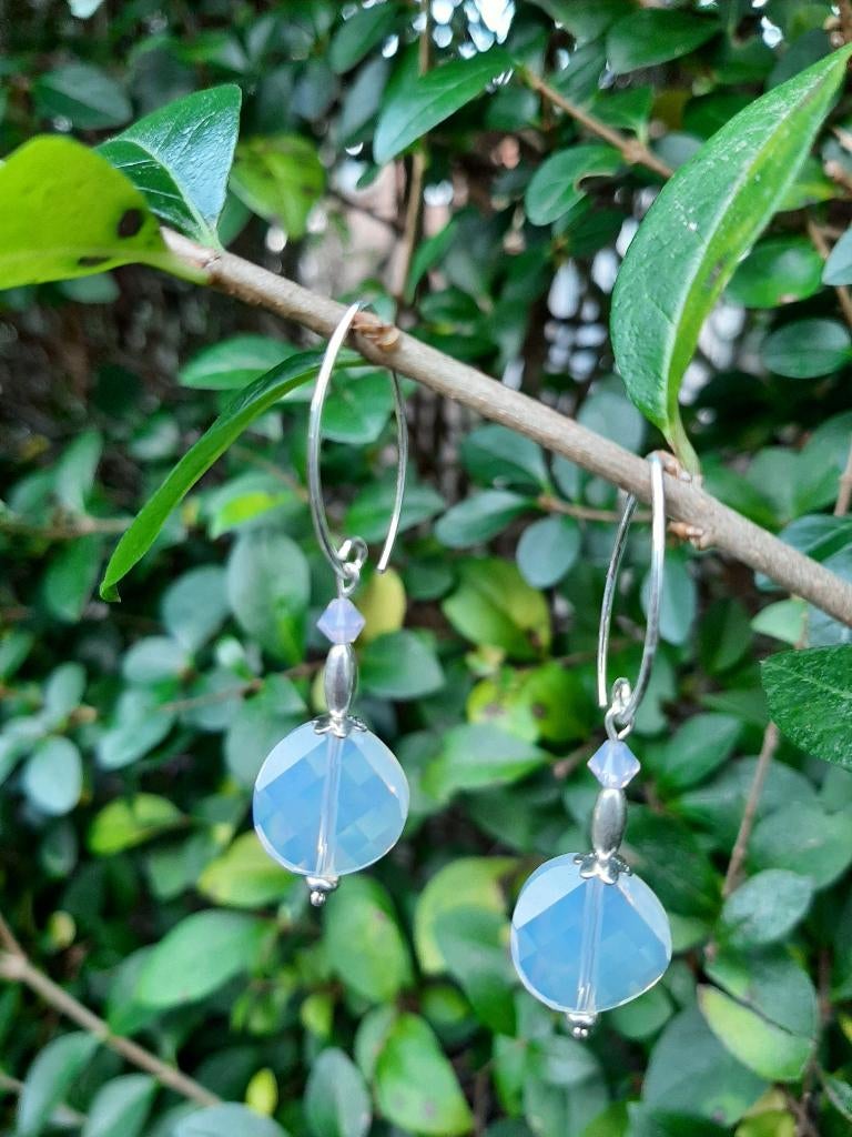 Oorbellen Milky Twist swarovski kristal-kraal zilver, Hangers, Wit, Nieuw, Zilver