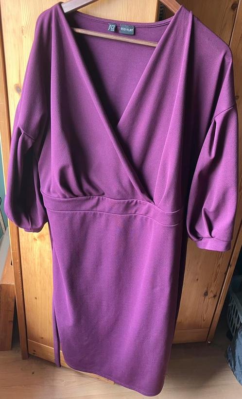 Set van 2 Bonprix jurken wikkellook plussize, Kleding | Dames, Jurken, Zo goed als nieuw, Maat 46/48 (XL) of groter, Paars, Onder de knie