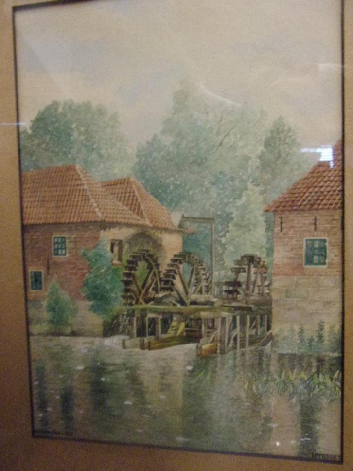Misset, H.P. - Singraven 1936 Aquarel Watermolen, Antiek en Kunst, Kunst | Tekeningen en Foto's, Ophalen of Verzenden