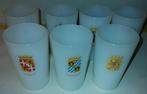 7 Opaline Nutricia melkbekers (1963) met provincie logo's, Glas of Glazen, Gebruikt, Onbekend, Ophalen of Verzenden