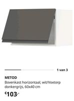 METOD Bovenkast Wit/Donkergrijs 60x40cm, Ophalen, Nieuw, 50 tot 100 cm, Minder dan 100 cm