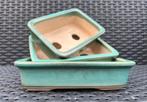 Bonsai schalen set (3) Turquoise geglazuurd aardewerk., Nieuw, Ophalen of Verzenden, Aardewerk, Rechthoekig
