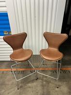 Fritz Hansen barkruk 66 cm hoog, cognac leer, Huis en Inrichting, Barkrukken, 2 krukken, Ophalen, Gebruikt, Metaal