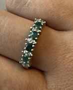 Vintage 9 kt gouden smaragd en diamant "eternity" ring, Goud, Met edelsteen, Dame, Verzenden