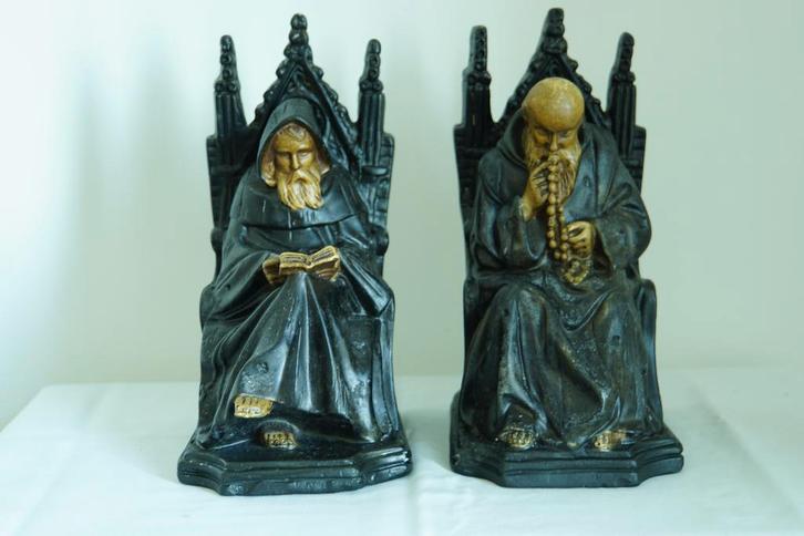 Boekensteunen, monniken, gips, Verzamelen, Beelden en Beeldjes, Gebruikt, Religie, Ophalen of Verzenden