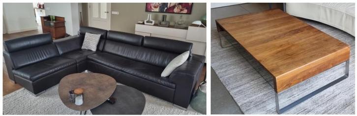 Leolux hoekbank Howlazy i.c.m. Aditi salontafel, Huis en Inrichting, Banken | Complete zithoeken, Gebruikt, Leer, Ophalen