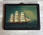 Chinese glass reverse oilpainting sailing ship + Red Ensign, Ophalen of Verzenden, Zo goed als nieuw, Minder dan 50 cm, Schilderij