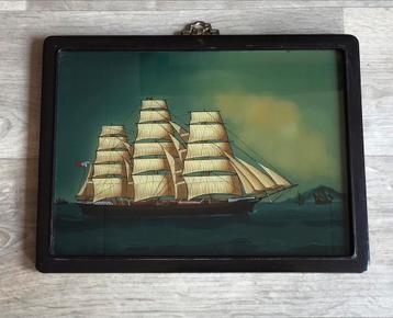Chinese glass reverse oilpainting sailing ship + Red Ensign beschikbaar voor biedingen