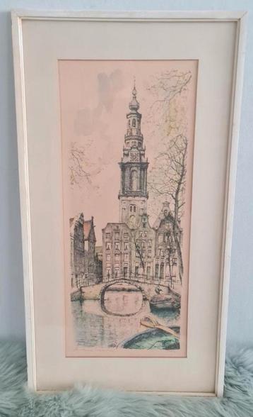 Tekening/aquarel van de westertoren Amsterdam  beschikbaar voor biedingen