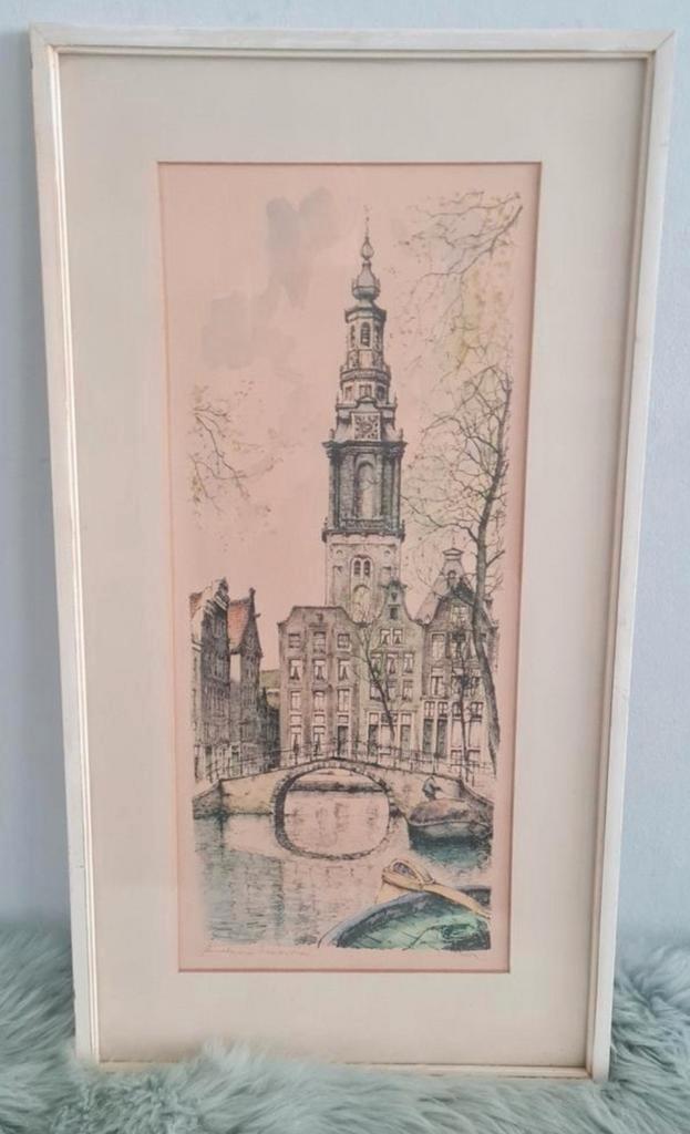 Tekening/aquarel van de westertoren Amsterdam, Antiek en Kunst, Kunst | Tekeningen en Foto's, Ophalen of Verzenden