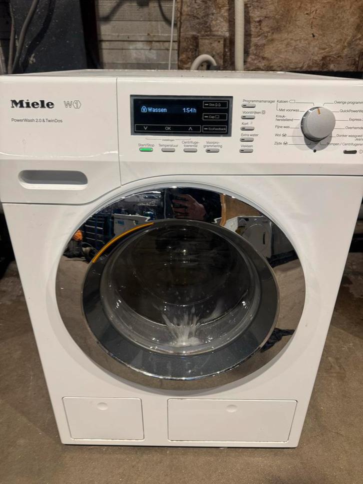 Miele wasmachine jong met garantie, Witgoed en Apparatuur, Wasmachines, Gebruikt, Voorlader, 6 tot 8 kg, 85 tot 90 cm, 1200 tot 1600 toeren