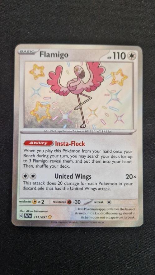 Flamigo HOLO (PAF 211/091) Pokémon kaart, Hobby en Vrije tijd, Verzamelkaartspellen | Pokémon, Nieuw, Losse kaart, Ophalen of Verzenden