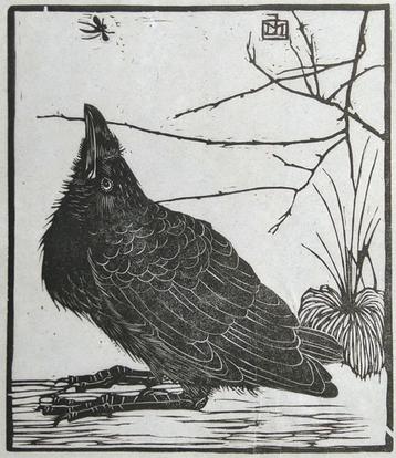 Vogeltje met mugje, houtsnede Jan Mankes, 1918 beschikbaar voor biedingen