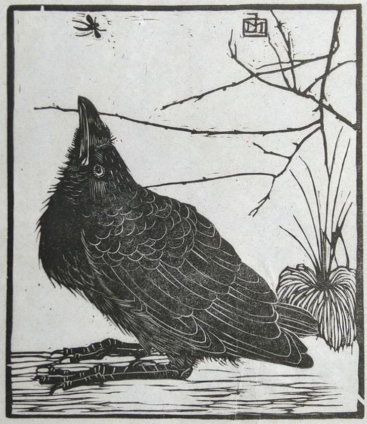 Vogeltje met mugje, houtsnede Jan Mankes, 1918, Antiek en Kunst, Kunst | Etsen en Gravures, Ophalen of Verzenden