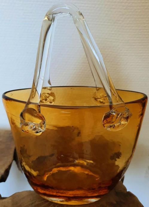 Tas mondgeblazen glas okergeel geel gaaf met pontil uniek, Antiek en Kunst, Kunst | Designobjecten, Ophalen of Verzenden