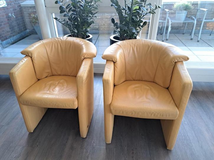 2 Rolf Benz leren design stoelen - geel, Huis en Inrichting, Fauteuils, Gebruikt, Leer, Ophalen
