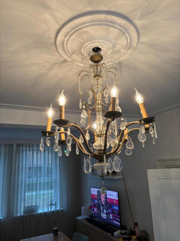 Antieke Kroonluchter, Huis en Inrichting, Lampen | Kroonluchters, Gebruikt, Glas, Ophalen