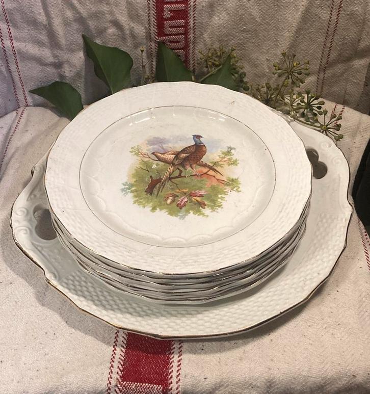 Moulins Des Loups & Hamage  terre de fer Frans dessertset, Antiek en Kunst, Antiek | Servies los, Ophalen of Verzenden